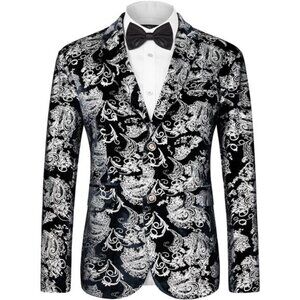 Men's Dress Party Floral Suit Jacket Notched Lapel Slim Fit Two Button Blazer